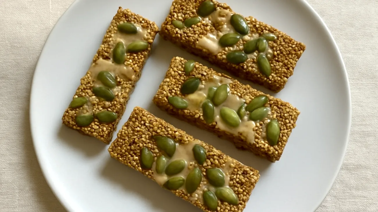 Barrette di amaranto soffiato con tahini e semi di zucca"