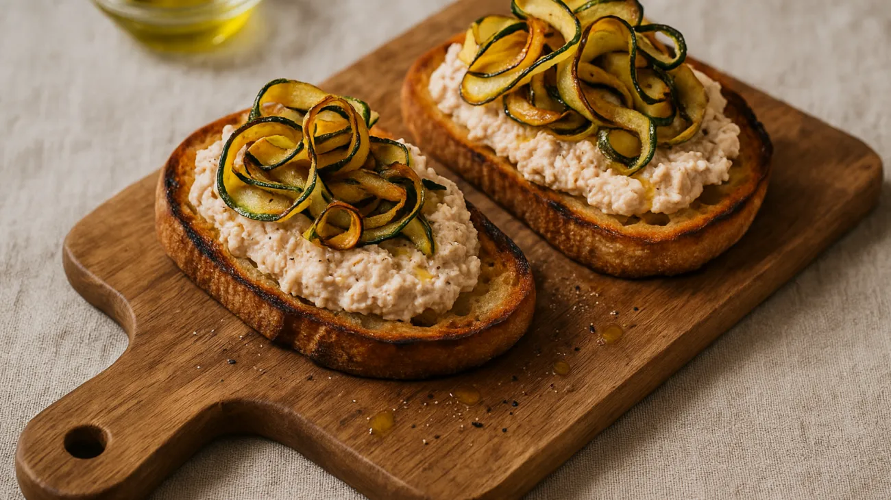 Bruschettina con tonno ricotta zucchine croccanti"