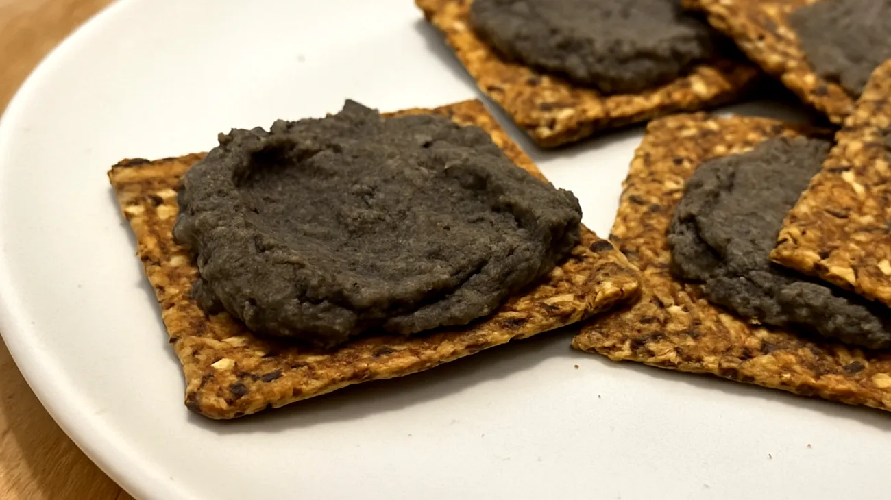 Crackers di semi di lino con hummus di ceci neri"