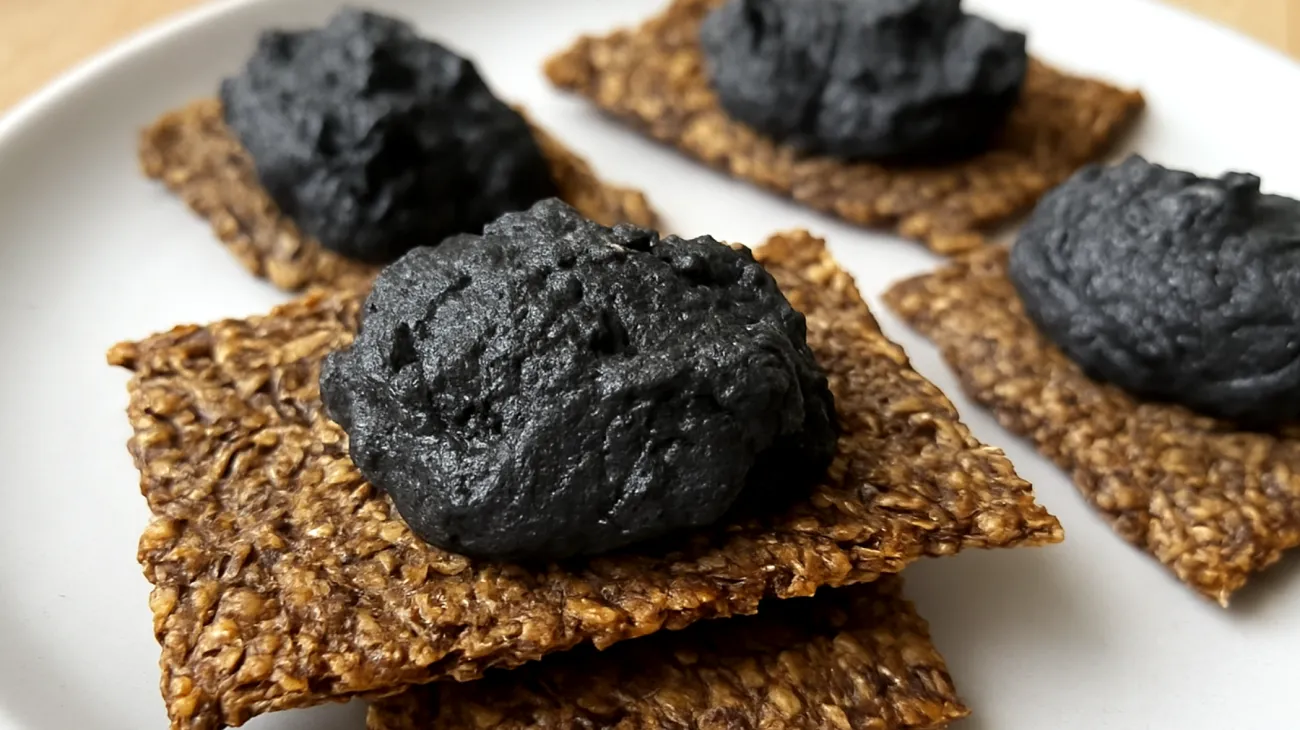 Crackers di semi di lino con hummus di ceci neri"